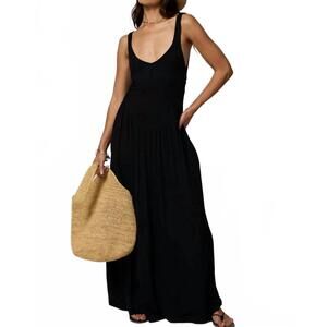 NEW STILLWATER rib double scoop maxi dress in black